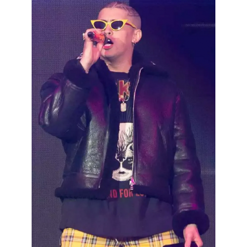 American Airlines Arena Bad Bunny Shearling Leather Jacket